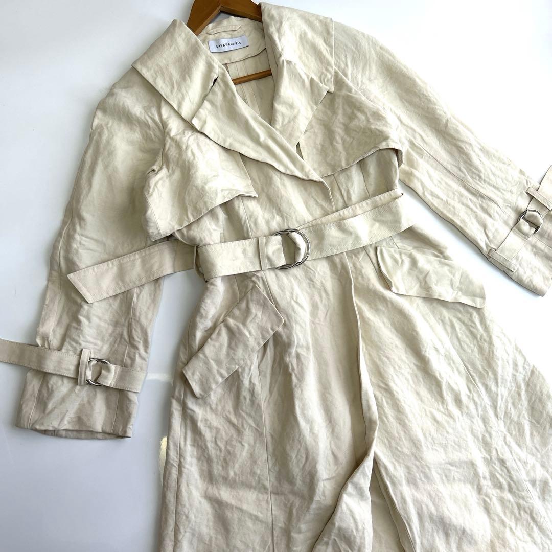 美品✨サヤカデイヴィス 定価14万 トレンチコート リネン ホワイト ベルト付き