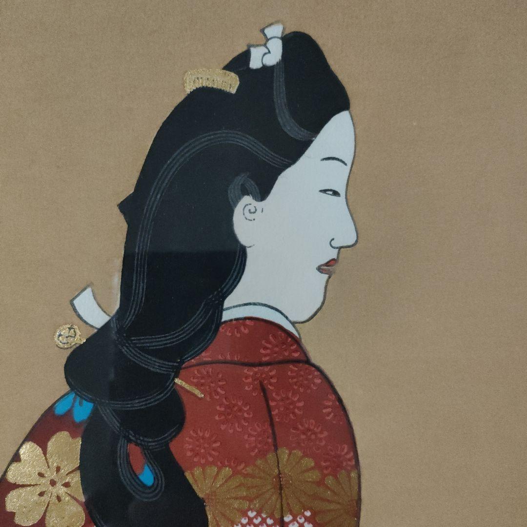 菱川師宣　大判木版画『見返り美人』ウコン布&共箱 彫師:遠藤光局、摺師:伊藤智郎