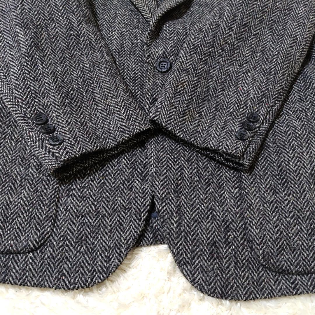 美品 ハリスツイード テーラードジャケット ヘリンボーン ウッドボタン 日本製