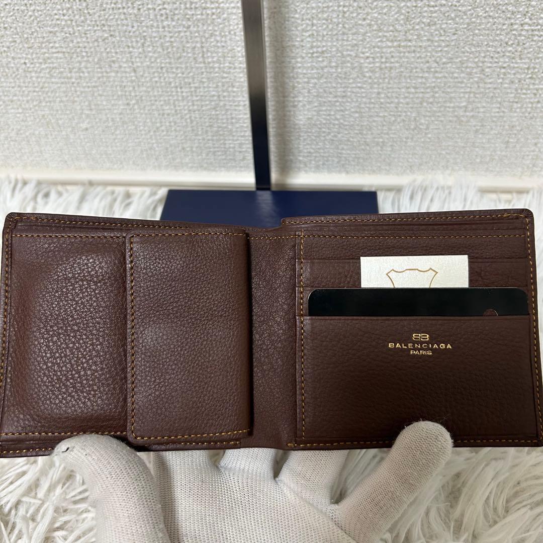 【新品未使用✨ヴィンテージ感】バレンシアガ　二つ折り財布　ブラウン　本革　正規品