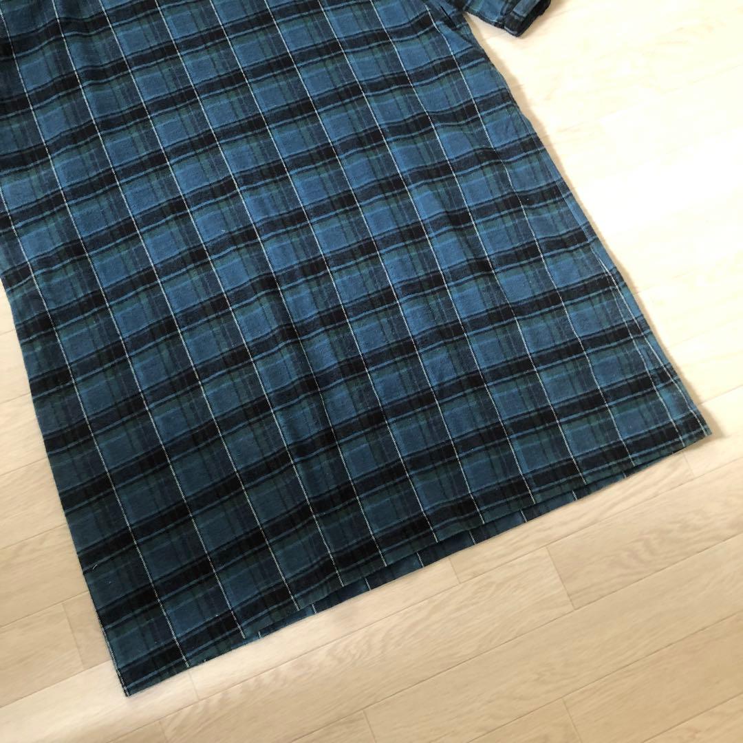 45R インドネル　チェック柄ワンピース Rロゴ刺繍入り　ふっくら袖