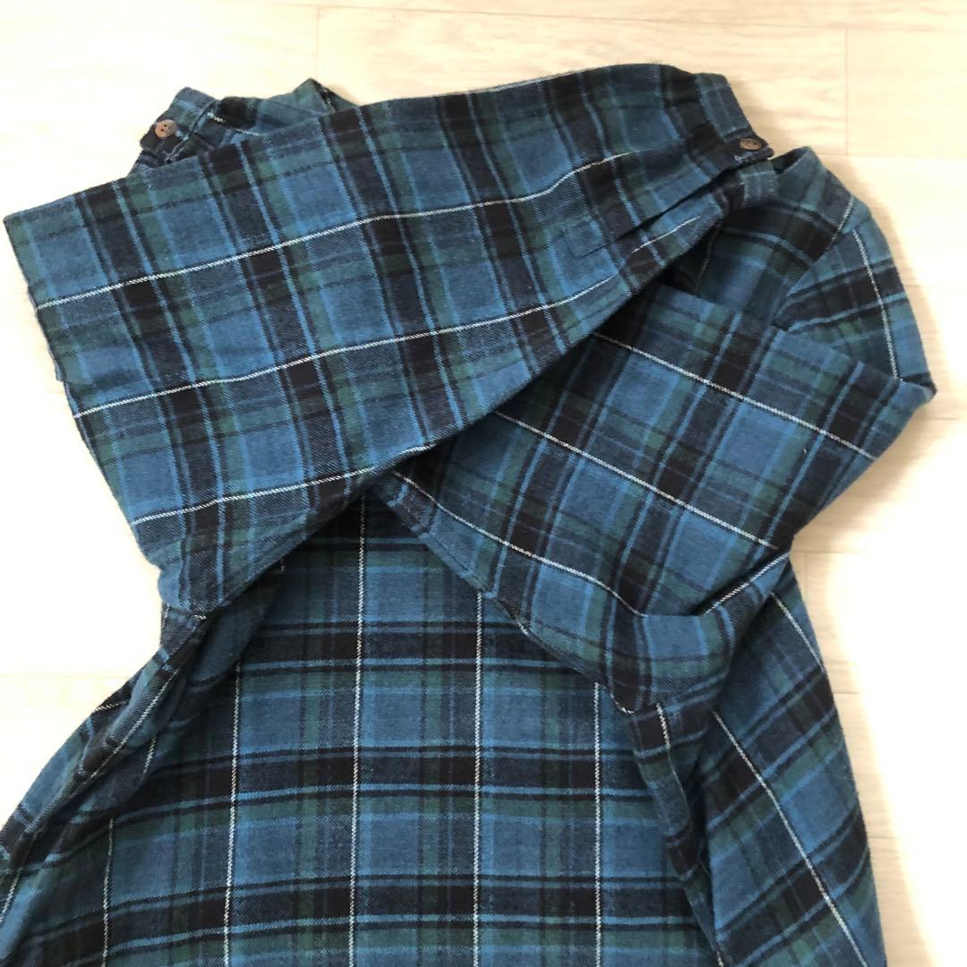 45R インドネル　チェック柄ワンピース Rロゴ刺繍入り　ふっくら袖