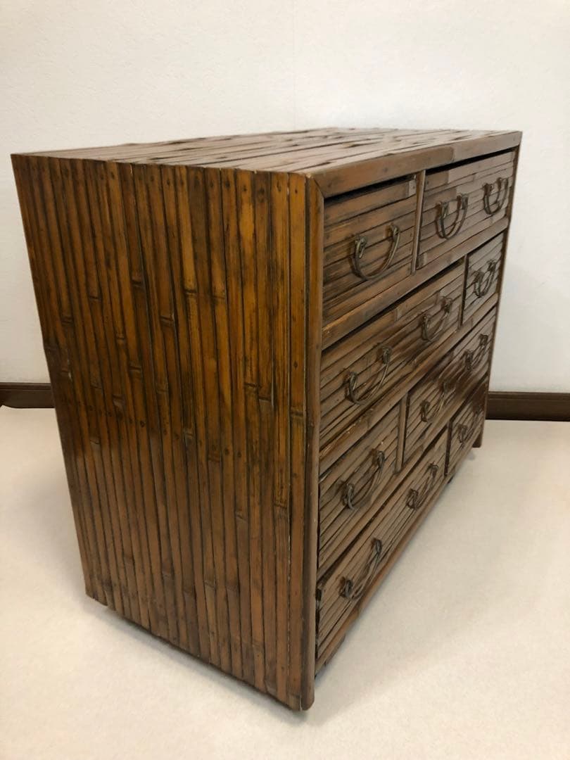 良い雰囲気 バンブーチェスト アジアンチェスト 4段8杯 キャスター付 送料無料