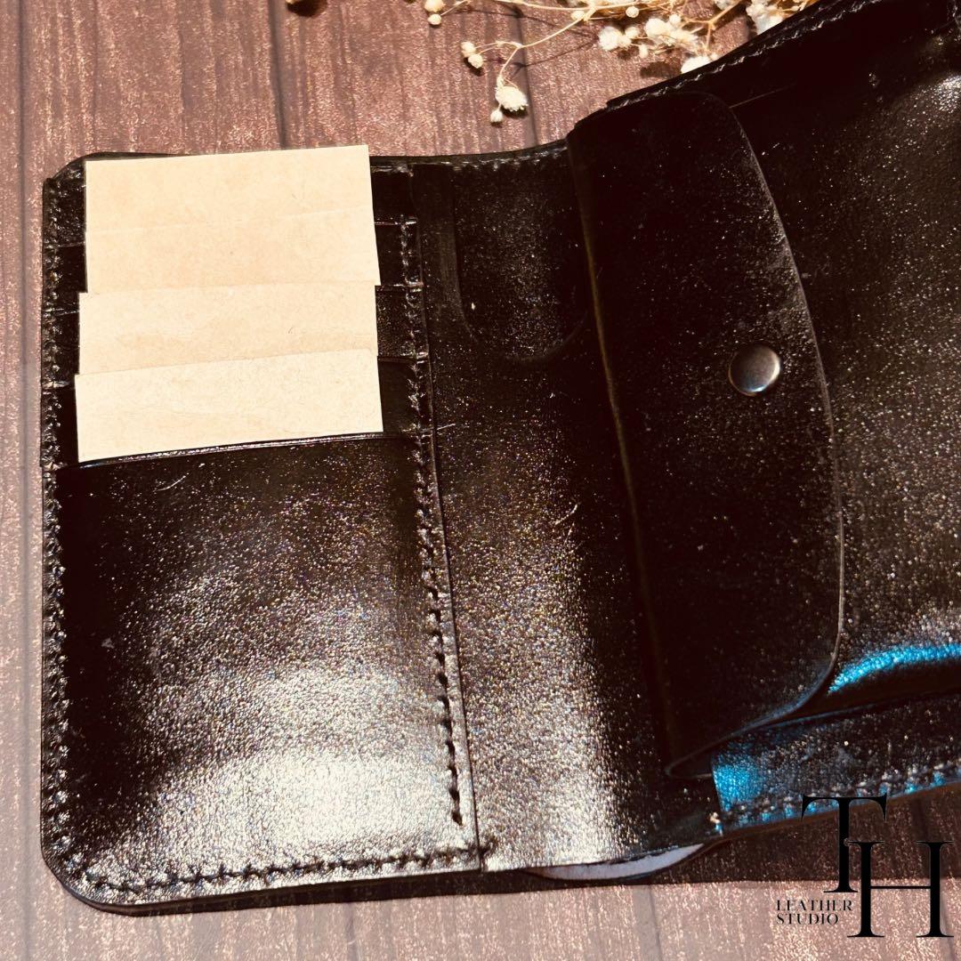 コードバン　新喜皮革　ミドルウォレット　ブラック