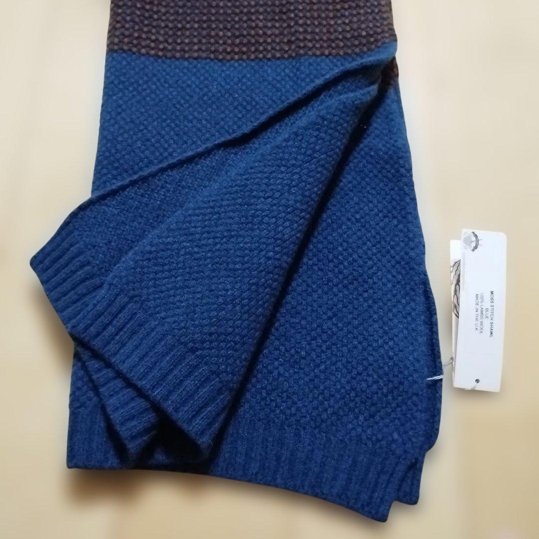 【hikaru noguchi】ラムウール100%マフラー/ブルー系✕ブラウン系