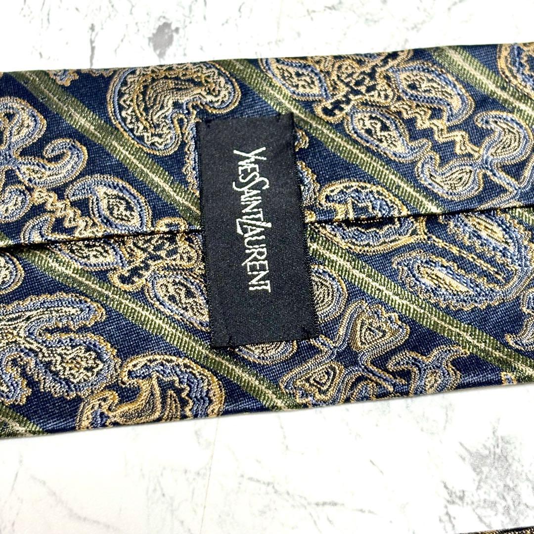 【極美品】イヴサンローラン　ブランド　ネクタイ　シルク　ペイズリー　日本製　緑