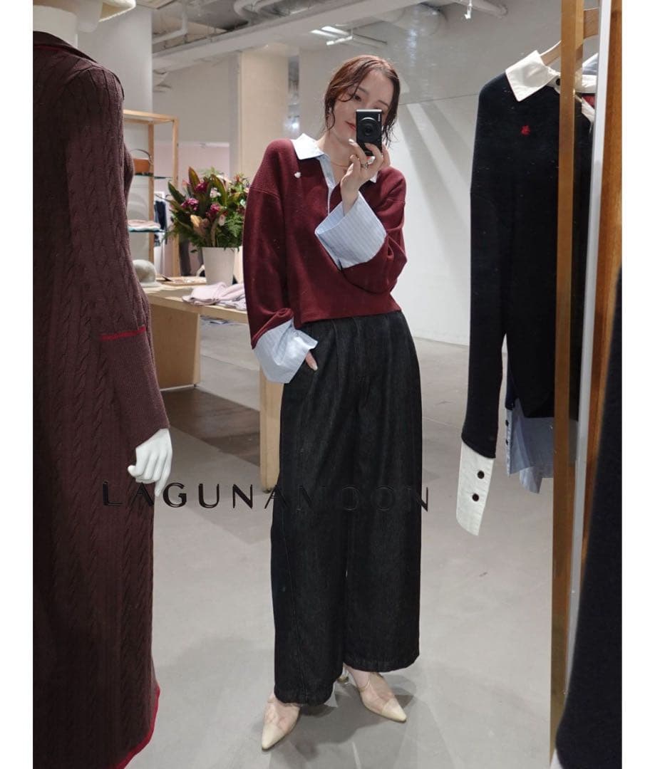 【POLO BCSコラボ】シャツカラーカフスニットプルオーバー　ボルドー