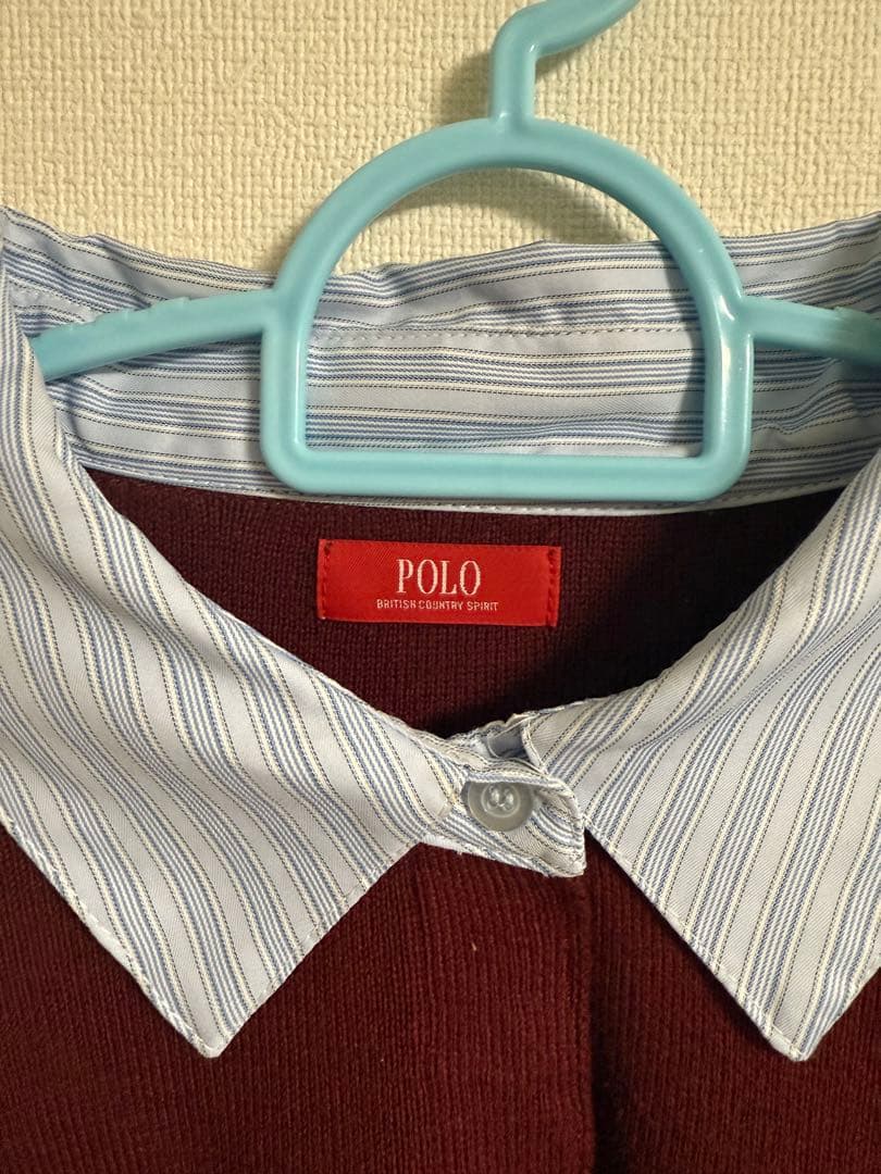 【POLO BCSコラボ】シャツカラーカフスニットプルオーバー　ボルドー