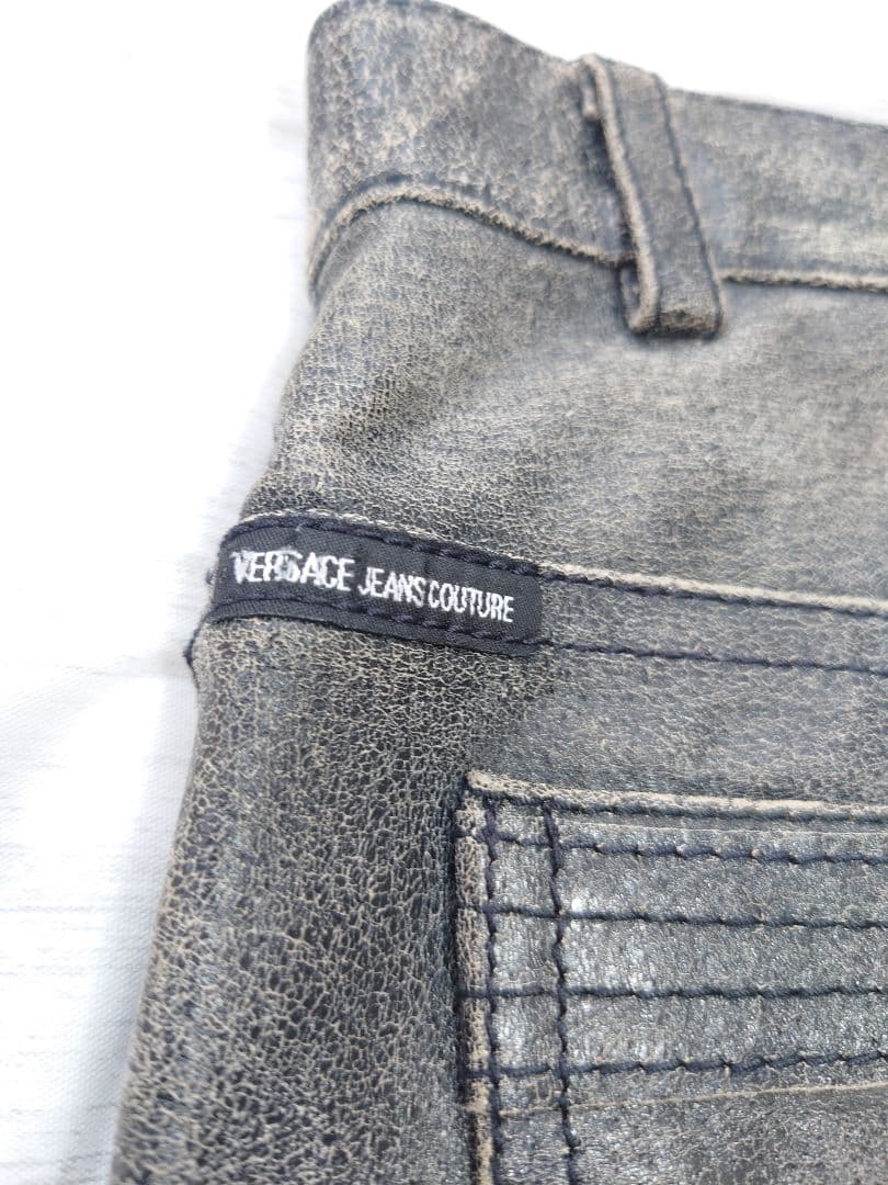 VERSACE JEANS COUTURE 本革 レザーパンツ 50 ブラック