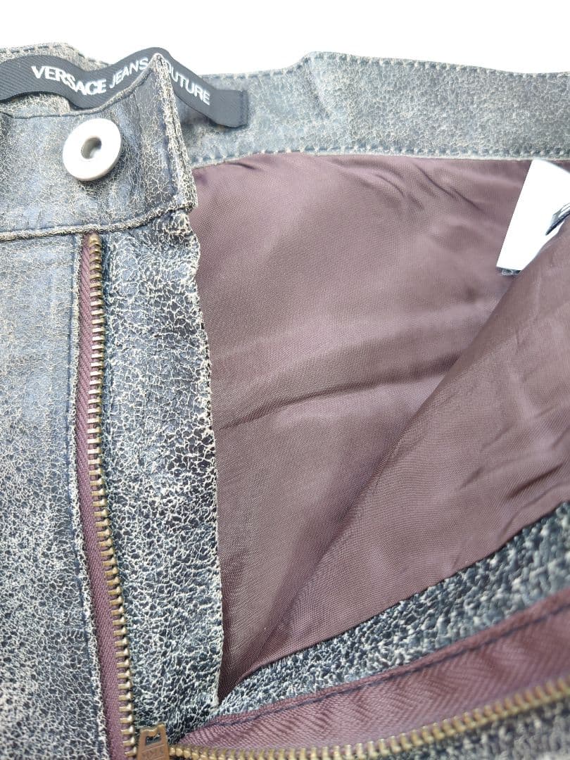 VERSACE JEANS COUTURE 本革 レザーパンツ 50 ブラック