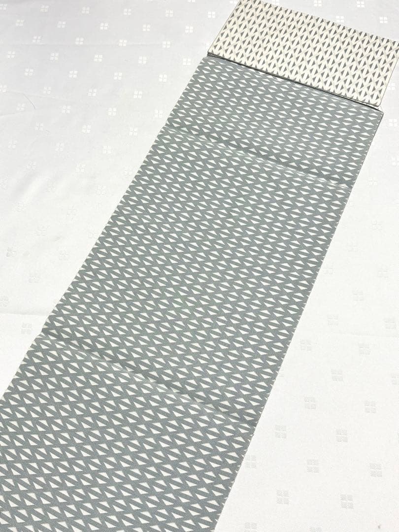 未使用品　和服帯　正絹　十字繋ぎ.幾何学模様　名古屋帯(帯封付) 早い者勝ち