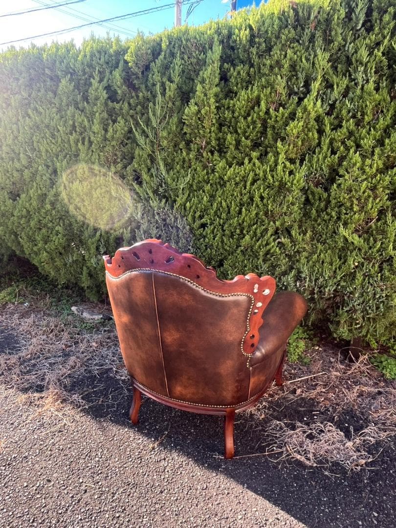 イタリア製 ロココ様式最高級本革張り1人掛けソファ　1Pソファ