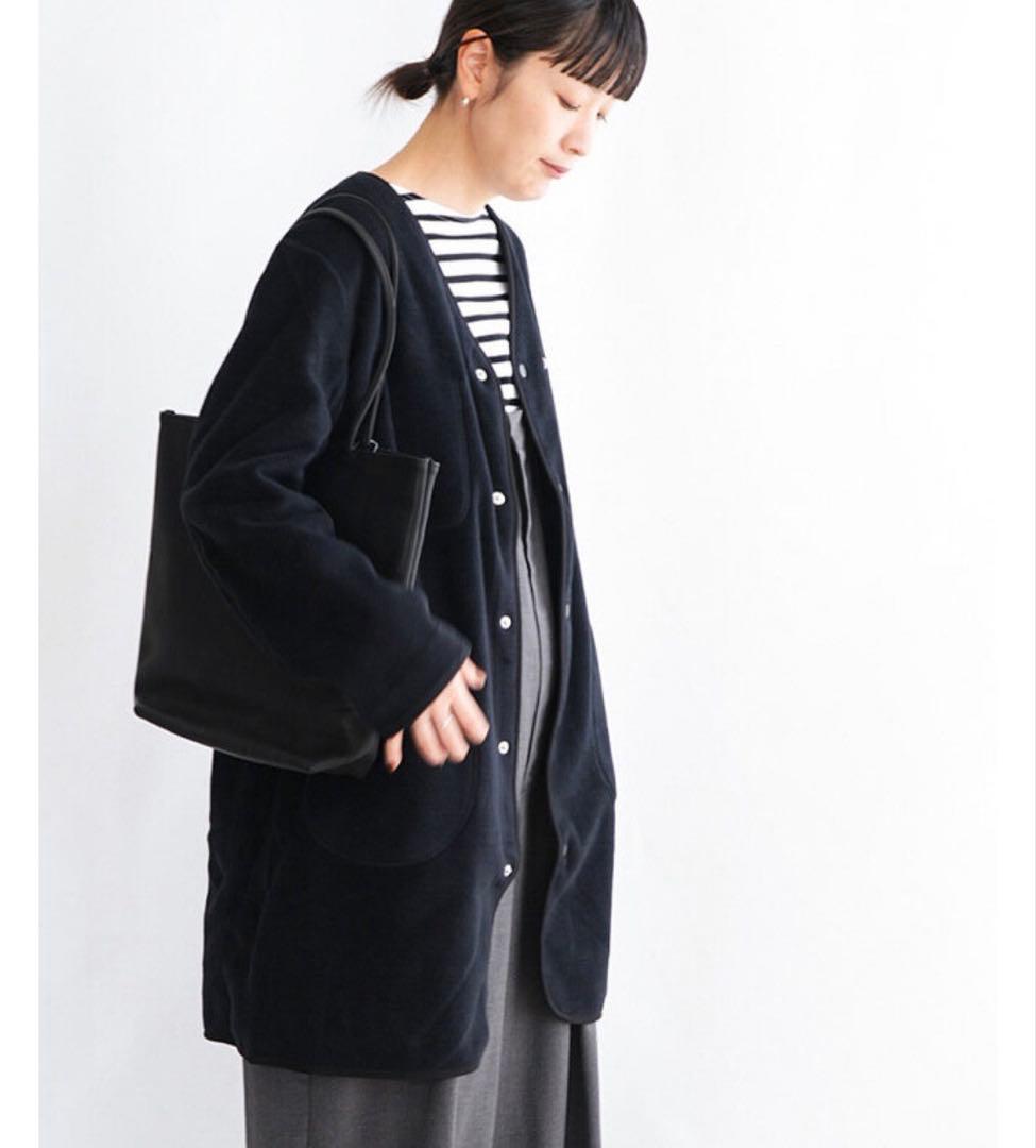 DANTON フリースノーカラーコート ボア ロング丈 【S】黒