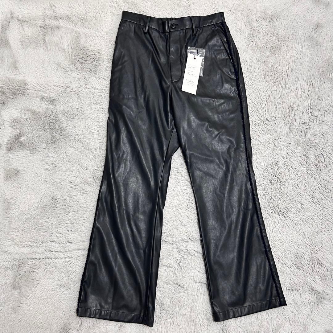 【未使用】COOHEMコーヘン　ニットサイドラインレザーパンツ　ブラック　M