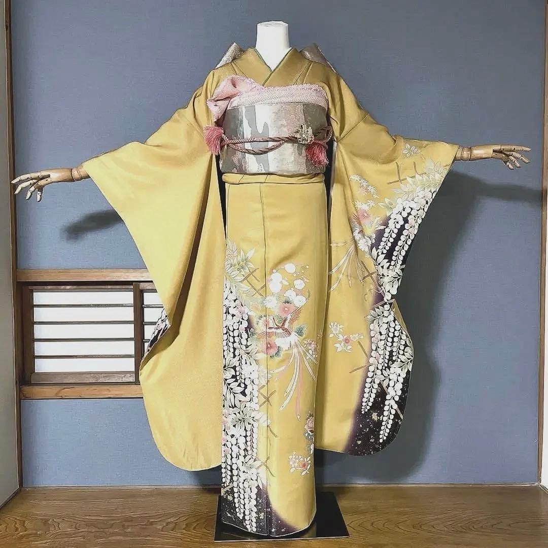 振袖フルセット　高身長　手描き友禅　鳳凰　成人式振袖　振袖　黄色
