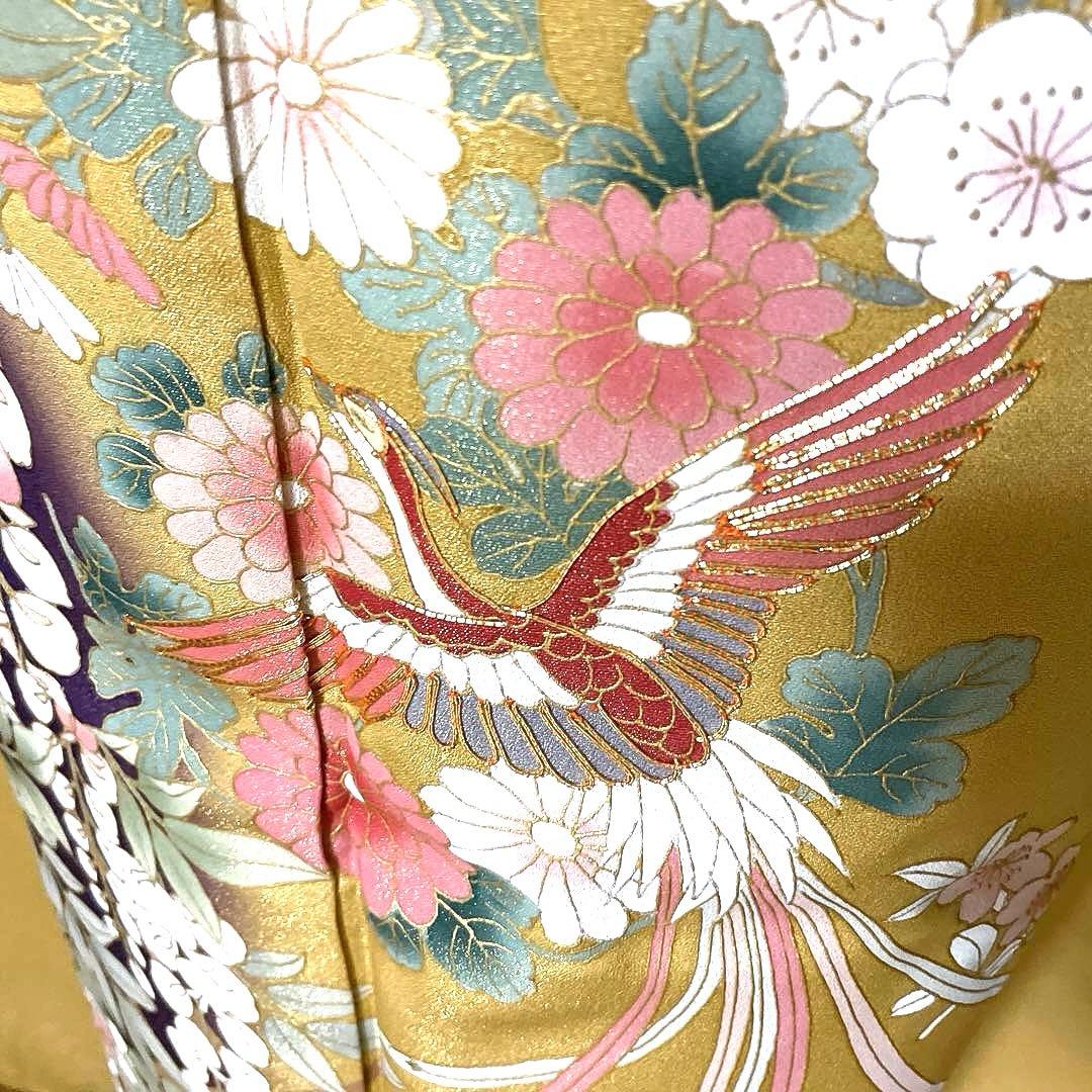 振袖フルセット　高身長　手描き友禅　鳳凰　成人式振袖　振袖　黄色
