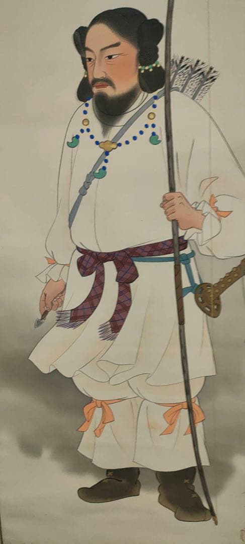 掛軸 橿原神宮 神武天皇御尊影 カク山画 絹本肉筆 共木箱付