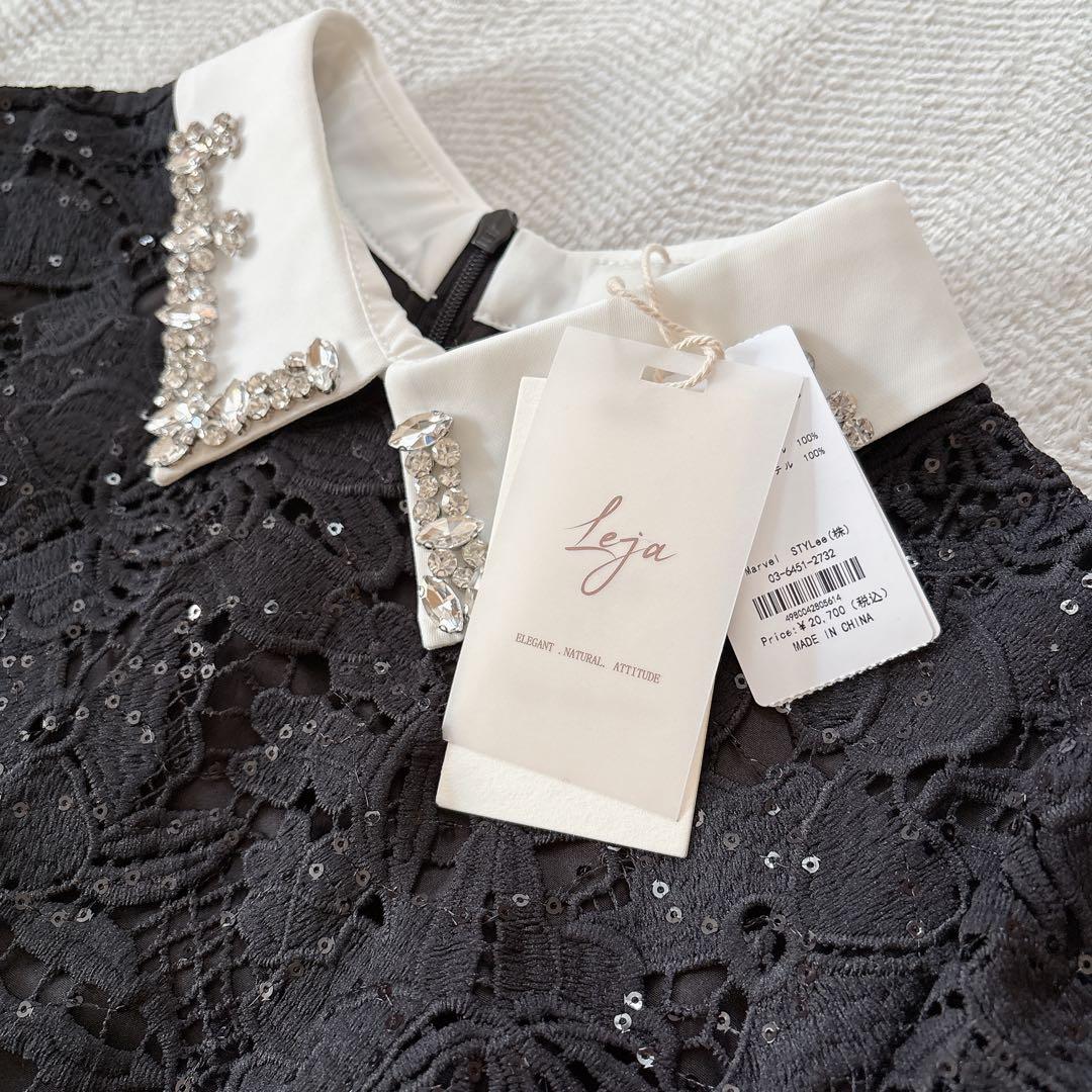 新品✨LEJA ビジューカラー 花柄フリル マーメイドドレス S 黒 結婚式