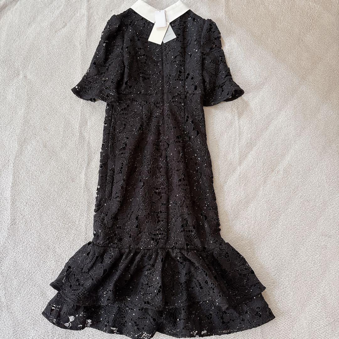 新品✨LEJA ビジューカラー 花柄フリル マーメイドドレス S 黒 結婚式