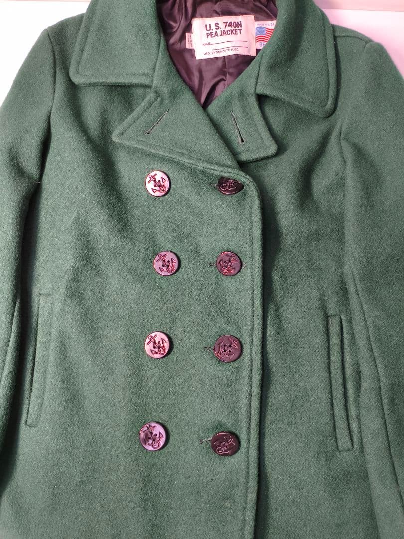 美品　希少カラー　schott ピーコート　740N グリーン USA製 36