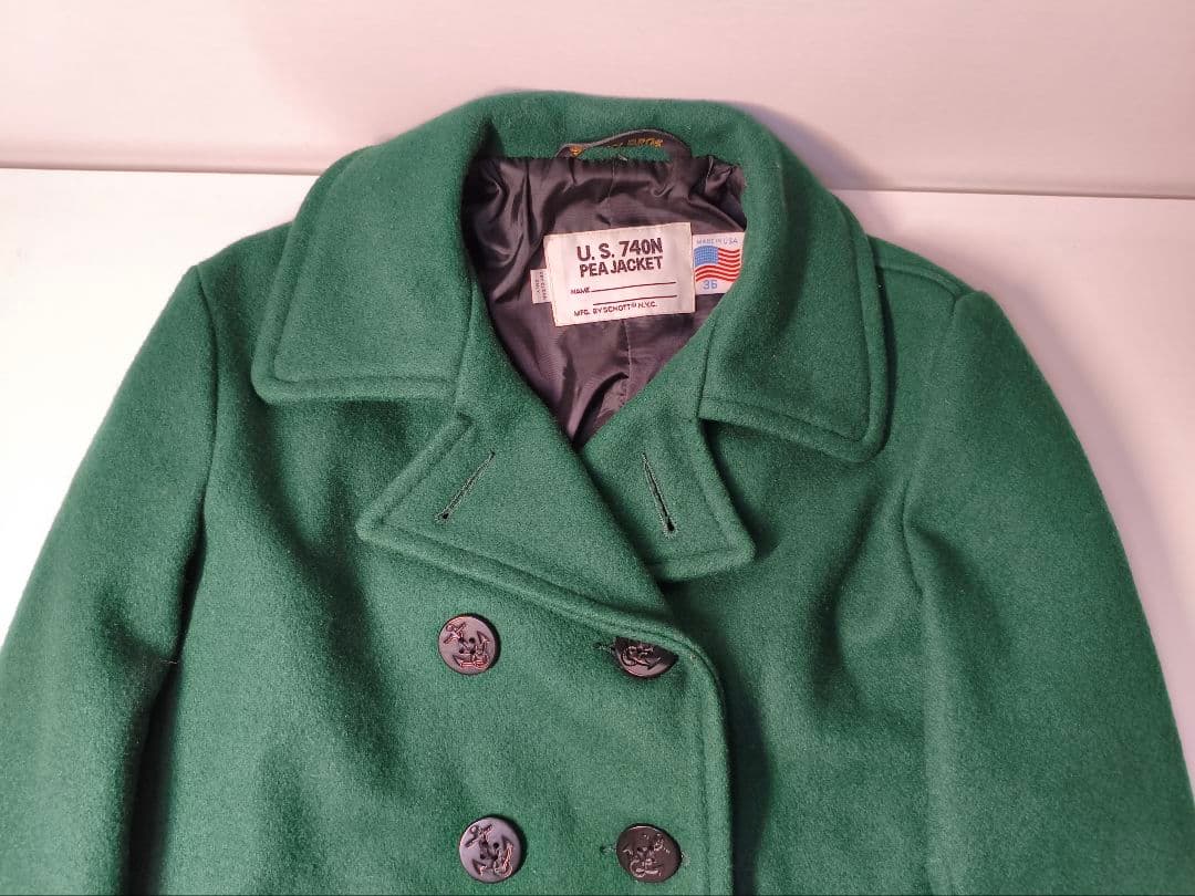美品　希少カラー　schott ピーコート　740N グリーン USA製 36