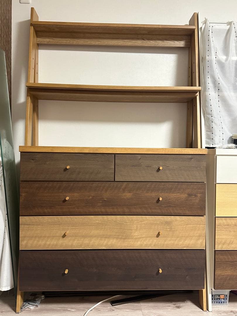 木製シンプルチェスト 5段引き出し付き