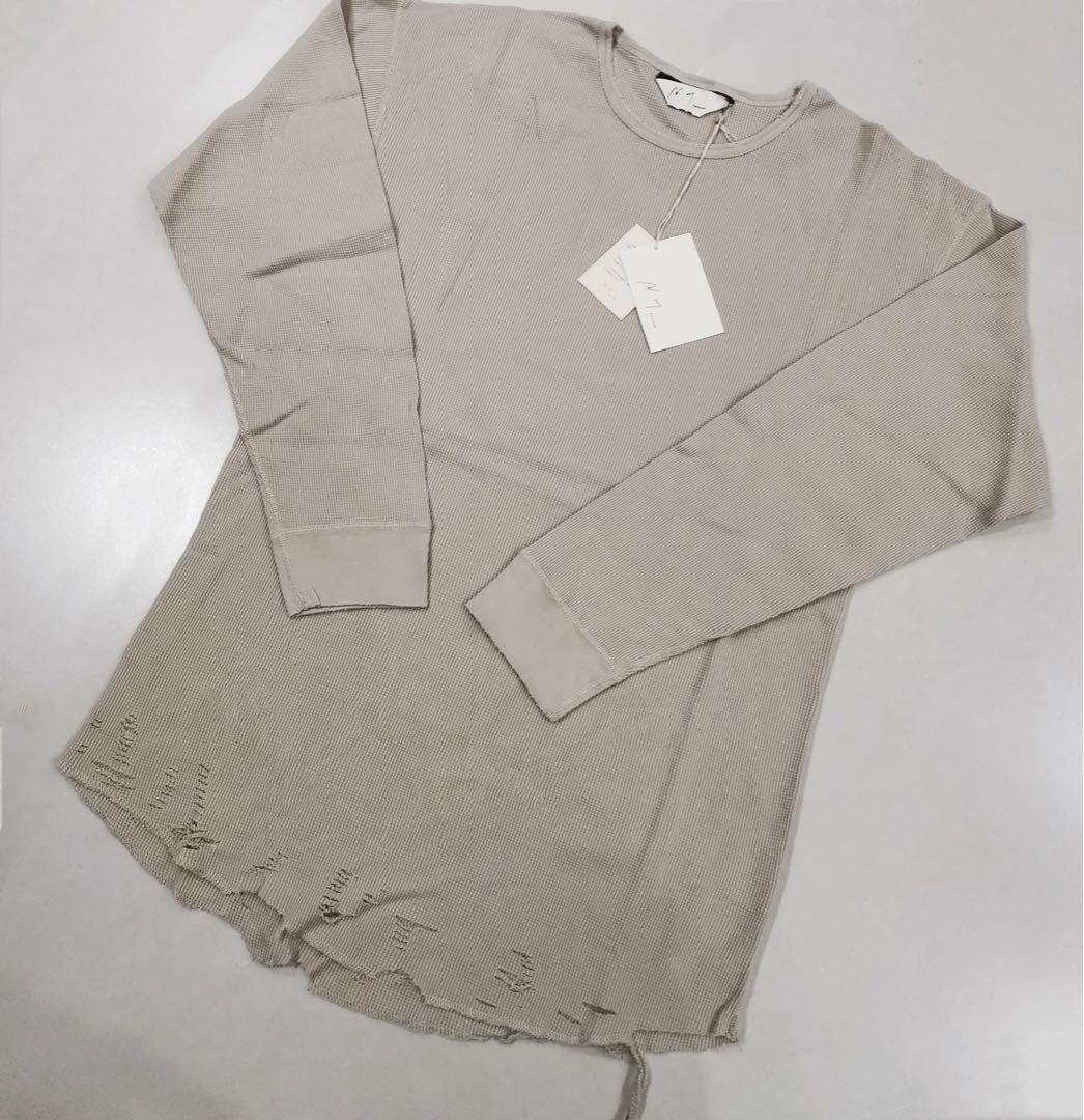 ANCELLM ダメージ ワッフルクルーネックロングスリーブティーシャツ ２