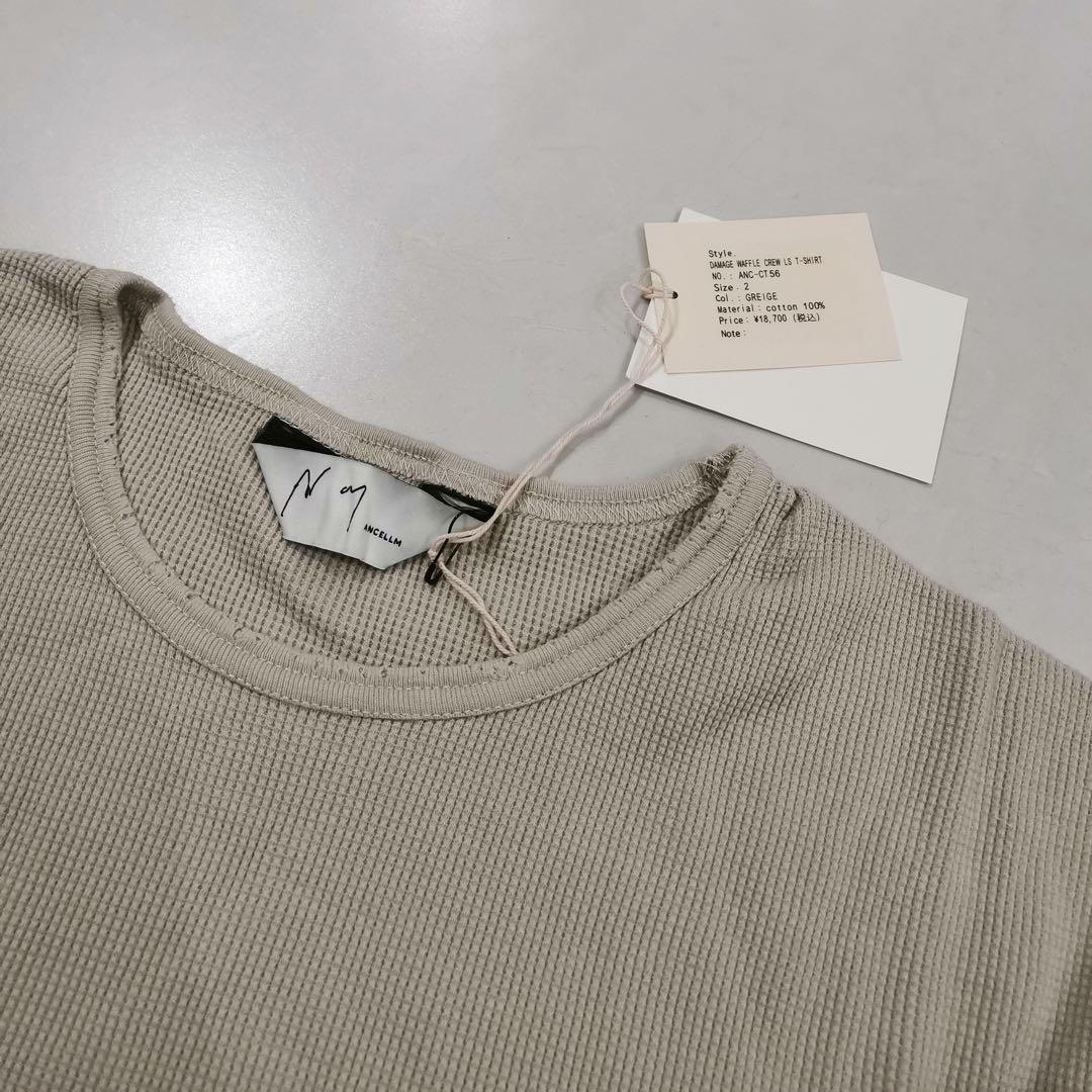 ANCELLM ダメージ ワッフルクルーネックロングスリーブティーシャツ ２