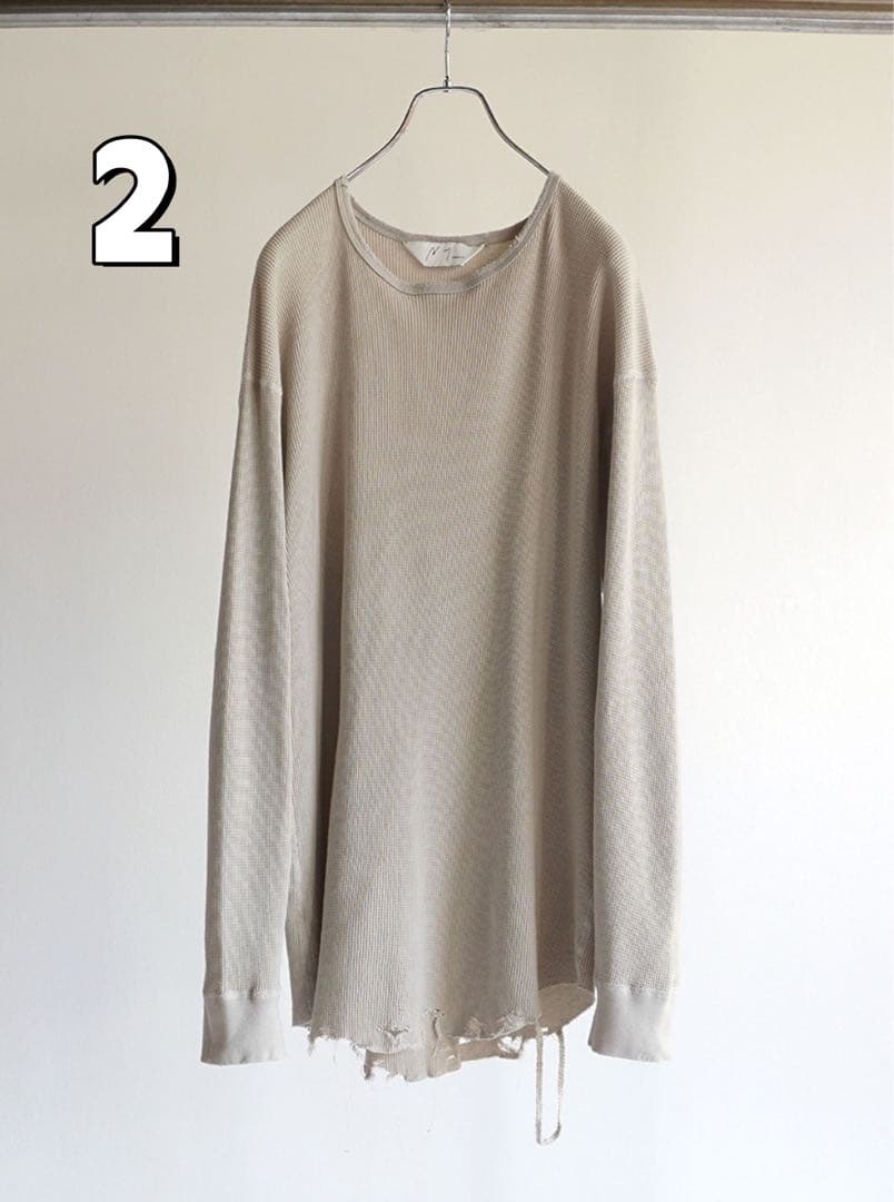 ANCELLM ダメージ ワッフルクルーネックロングスリーブティーシャツ ２