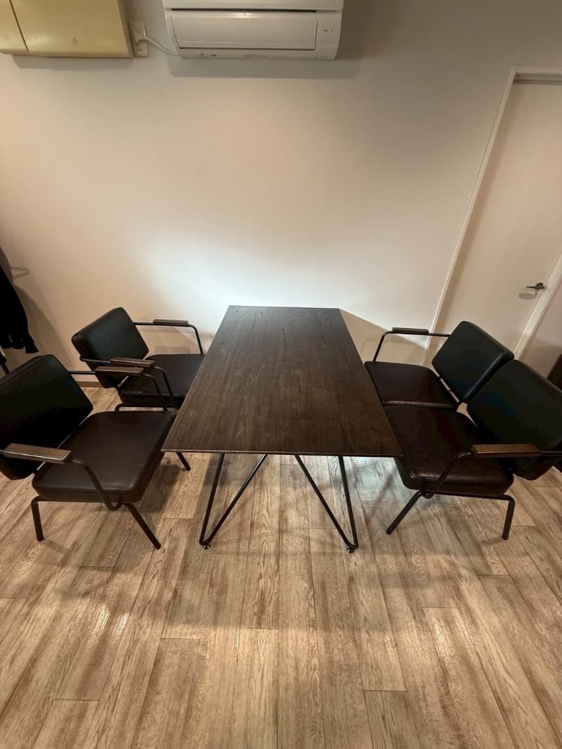 【1Pチェア2脚】4人用ヴィンテージ風ダイニングテーブルセット　1Pチェア2脚