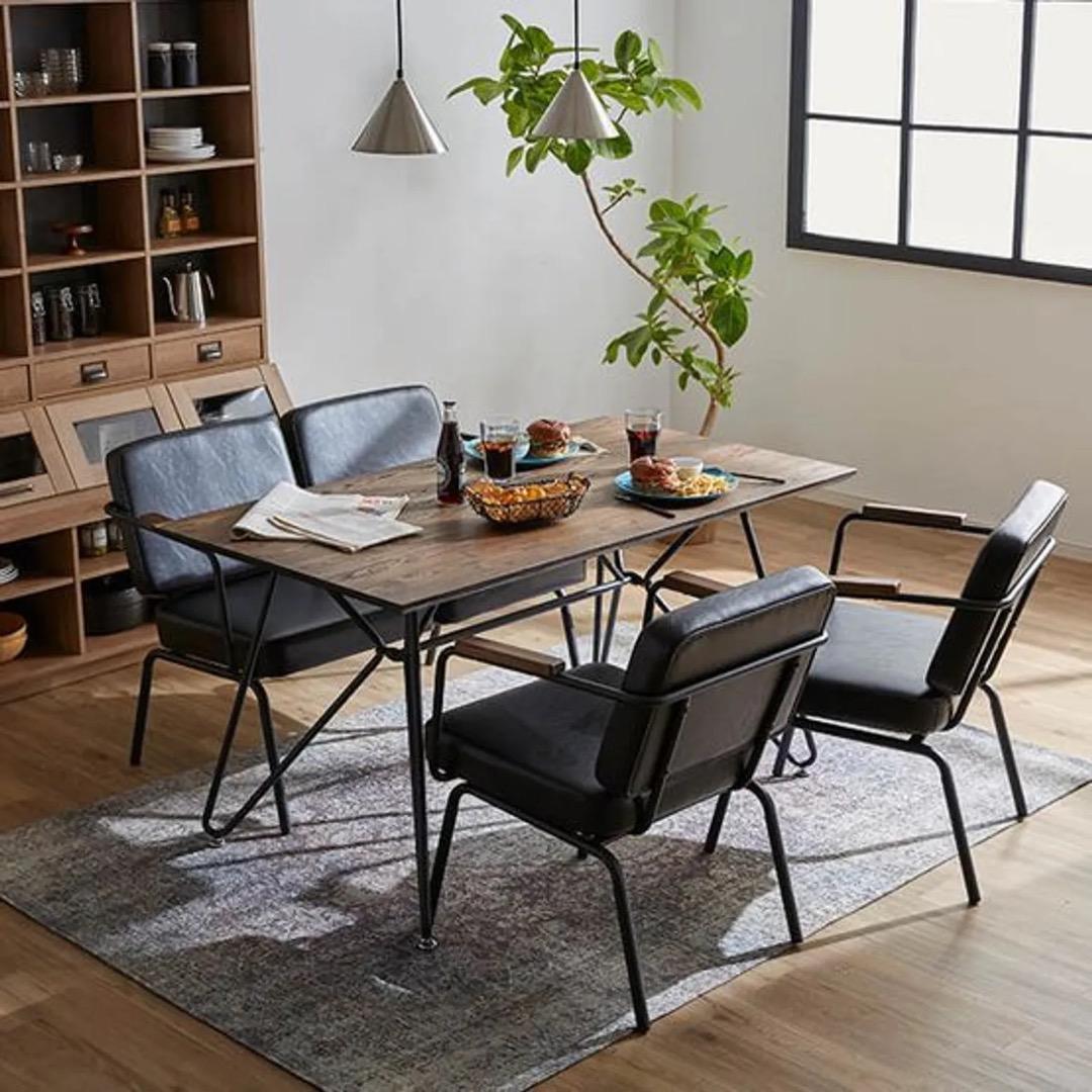 【1Pチェア2脚】4人用ヴィンテージ風ダイニングテーブルセット　1Pチェア2脚