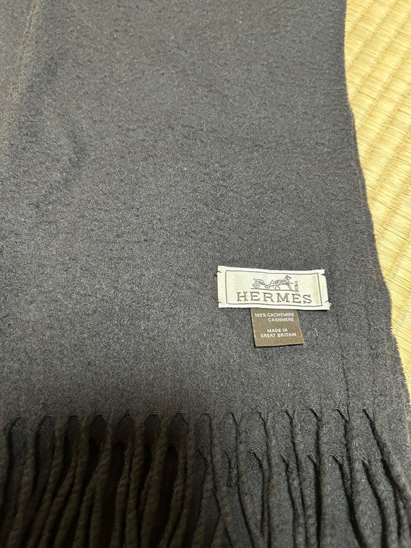 HERMES エルメス カシミヤ100%マフラー チャコールグレー メンズ 中判