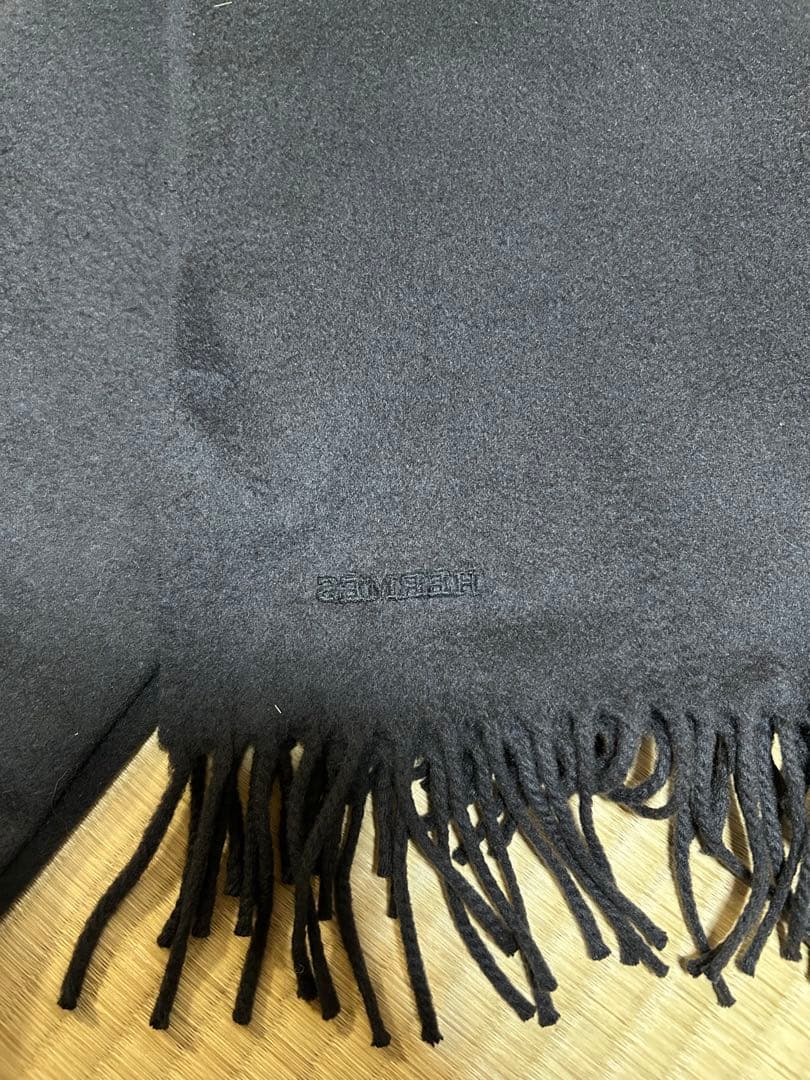 HERMES エルメス カシミヤ100%マフラー チャコールグレー メンズ 中判