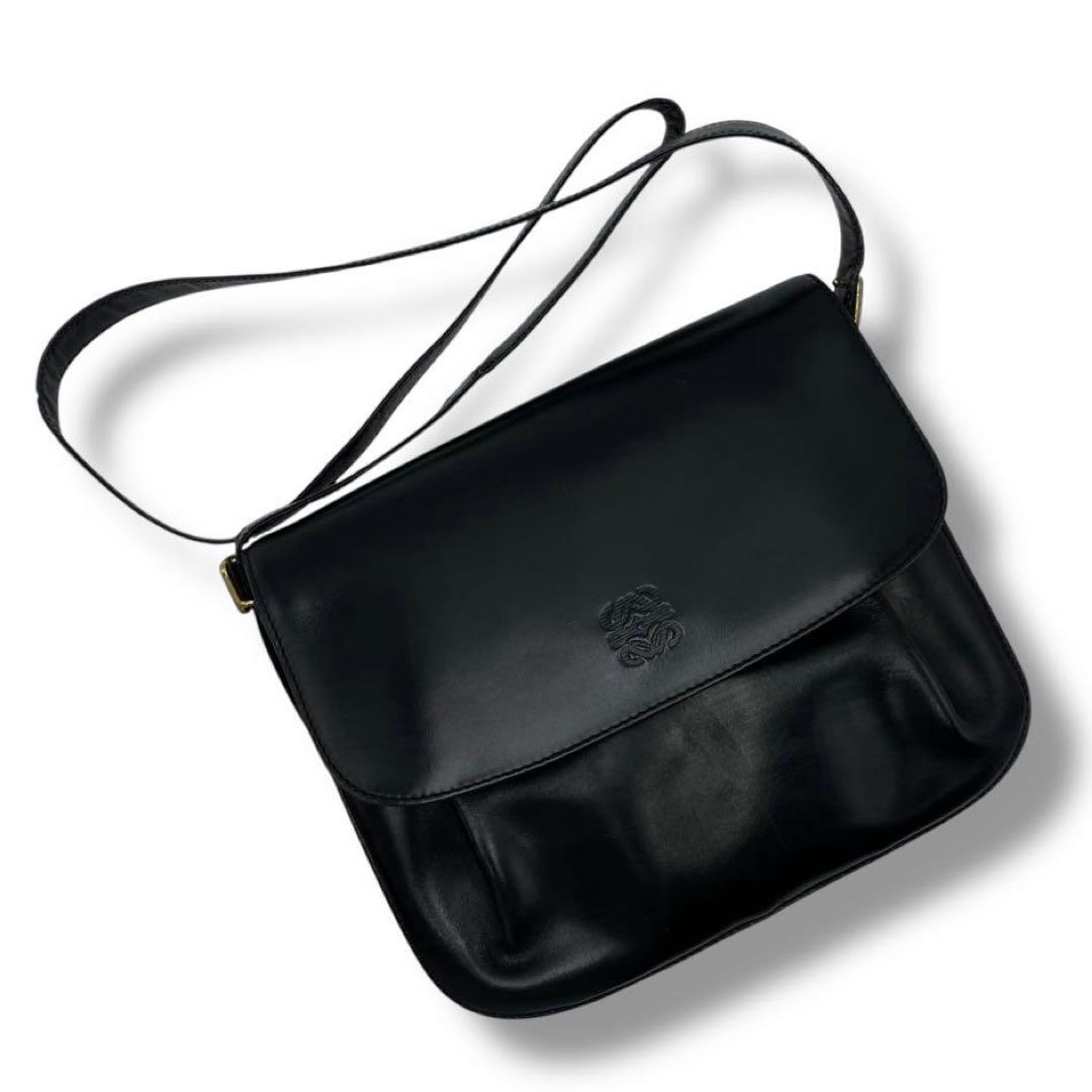 良品 LOEWE ロエベ アナグラム レザー ショルダーバッグ Vintage