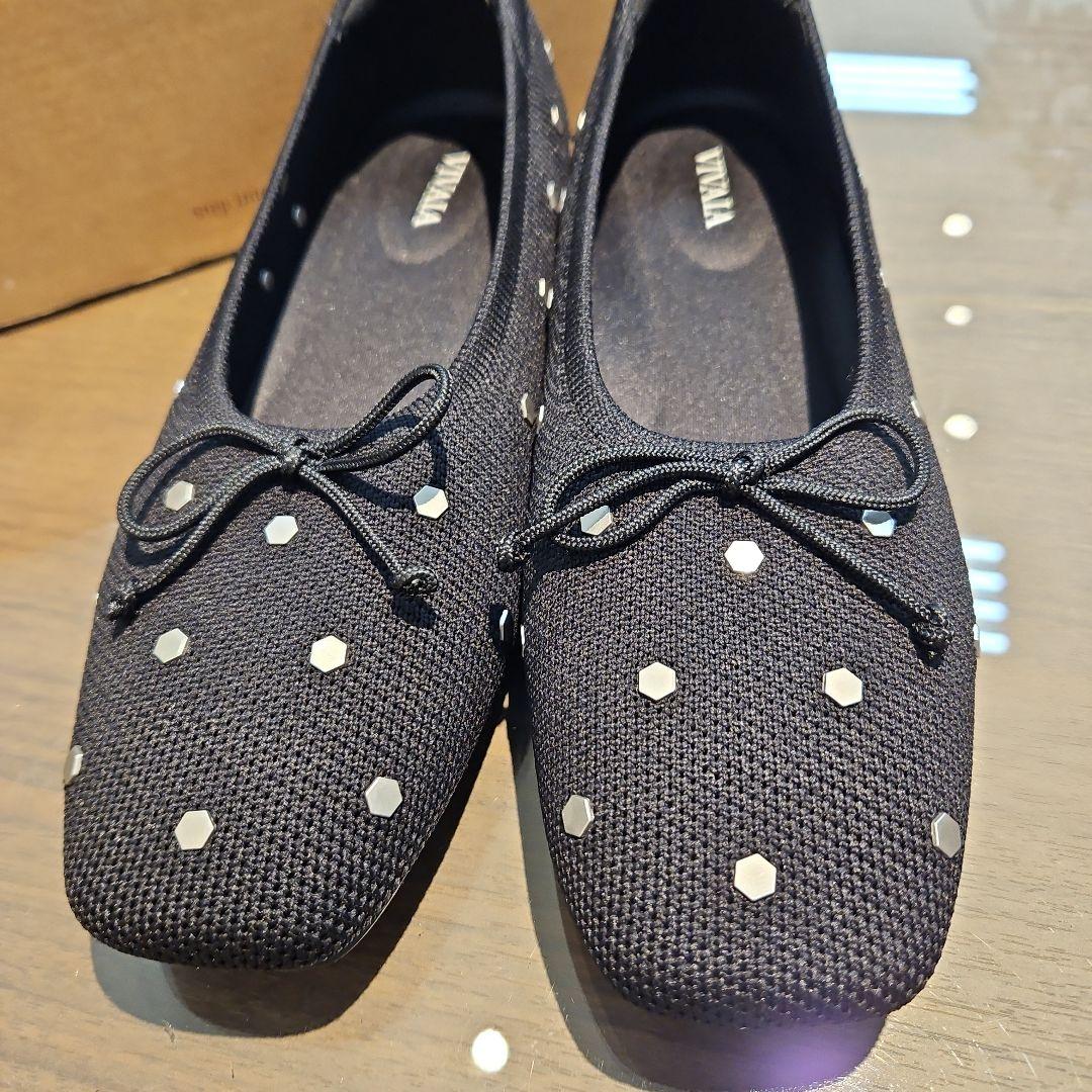 VIVAlA ドット柄 ブラックバレリーナ フラットシューズ 38