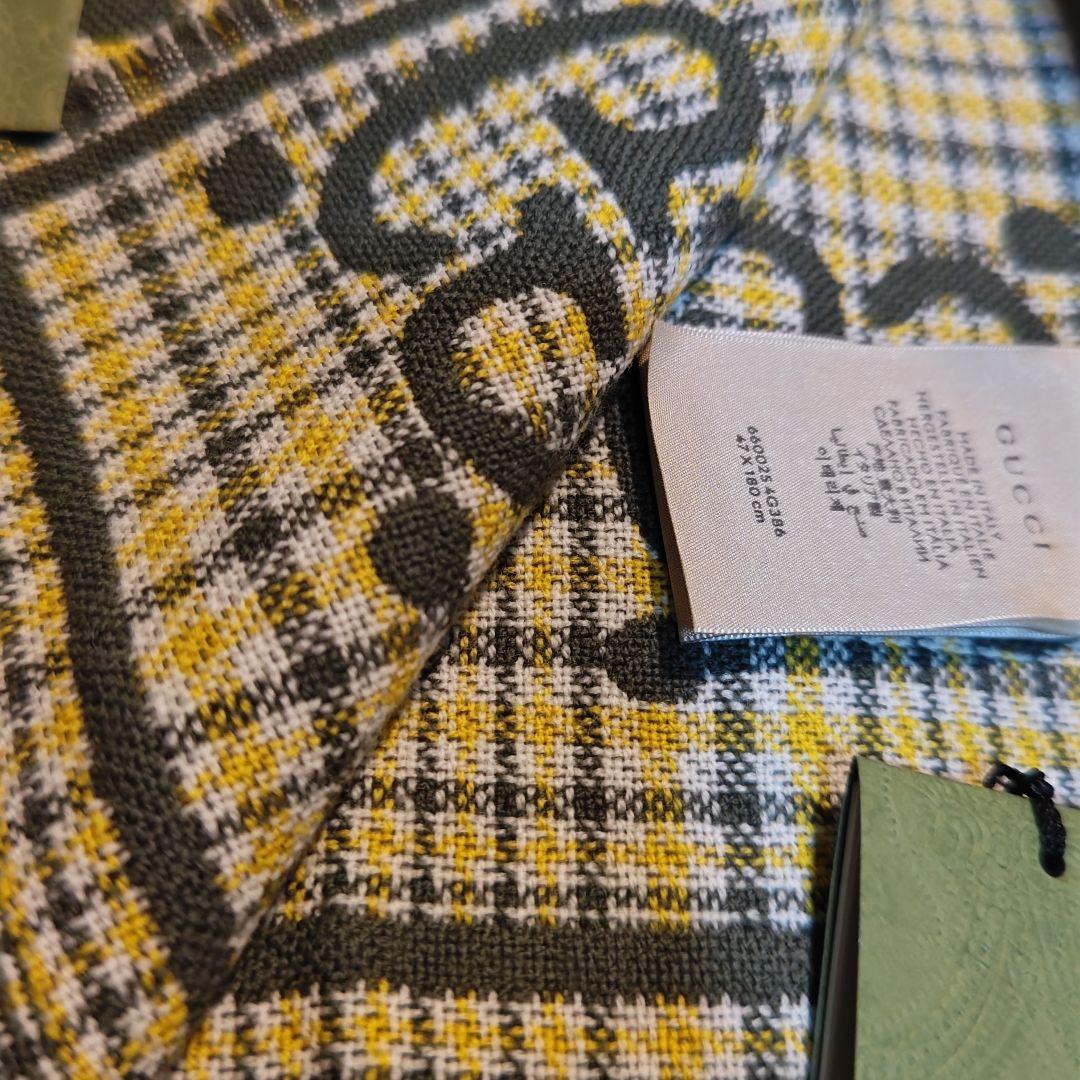 ❤新品❤箱袋付き最高級ウール❤GUCCI ジャカード マフラー❤カーキ色❤
