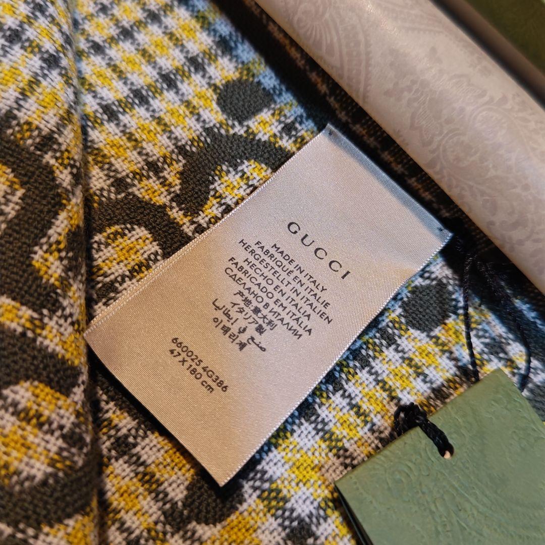 ❤新品❤箱袋付き最高級ウール❤GUCCI ジャカード マフラー❤カーキ色❤