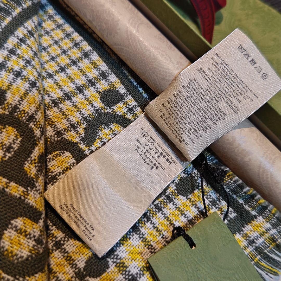 ❤新品❤箱袋付き最高級ウール❤GUCCI ジャカード マフラー❤カーキ色❤