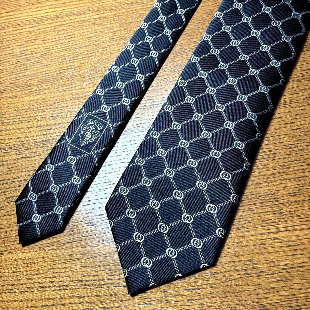 【美品】GUCCI グッチ 黒ネクタイ GG柄