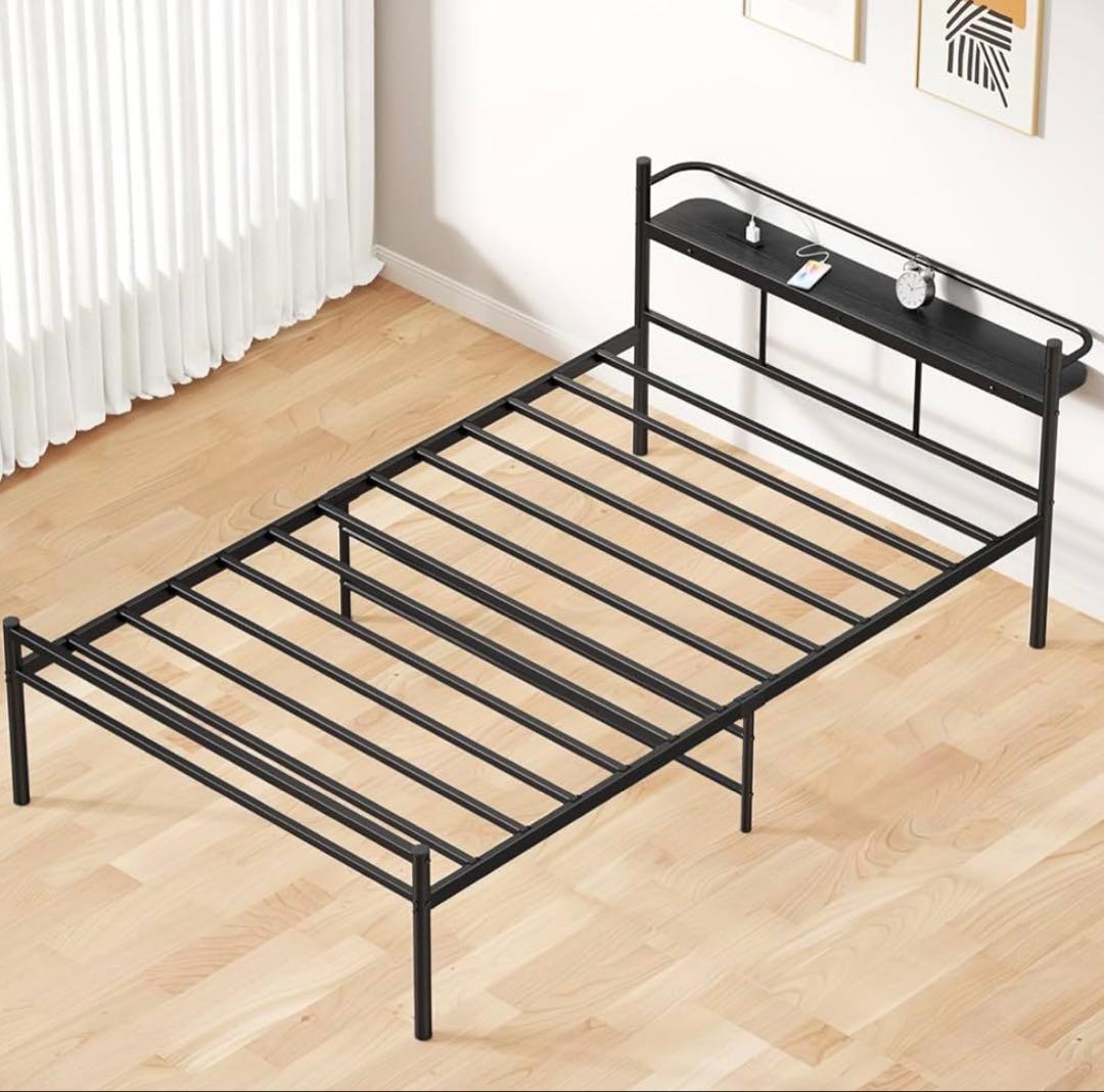 セミダブルベッドフレーム　黒　ブラック　コンセント付き【高さ加工】