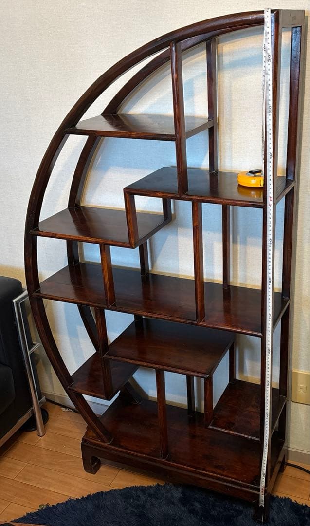 李朝家具 違い棚半月型、高139.5cm紫檀唐木、風情豊な飾棚、アンティーク家具