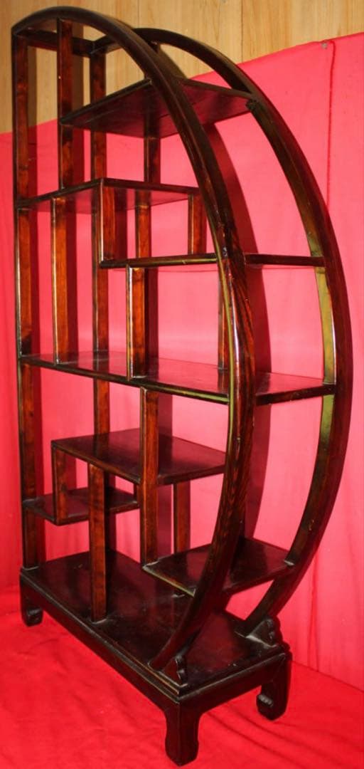 李朝家具 違い棚半月型、高139.5cm紫檀唐木、風情豊な飾棚、アンティーク家具