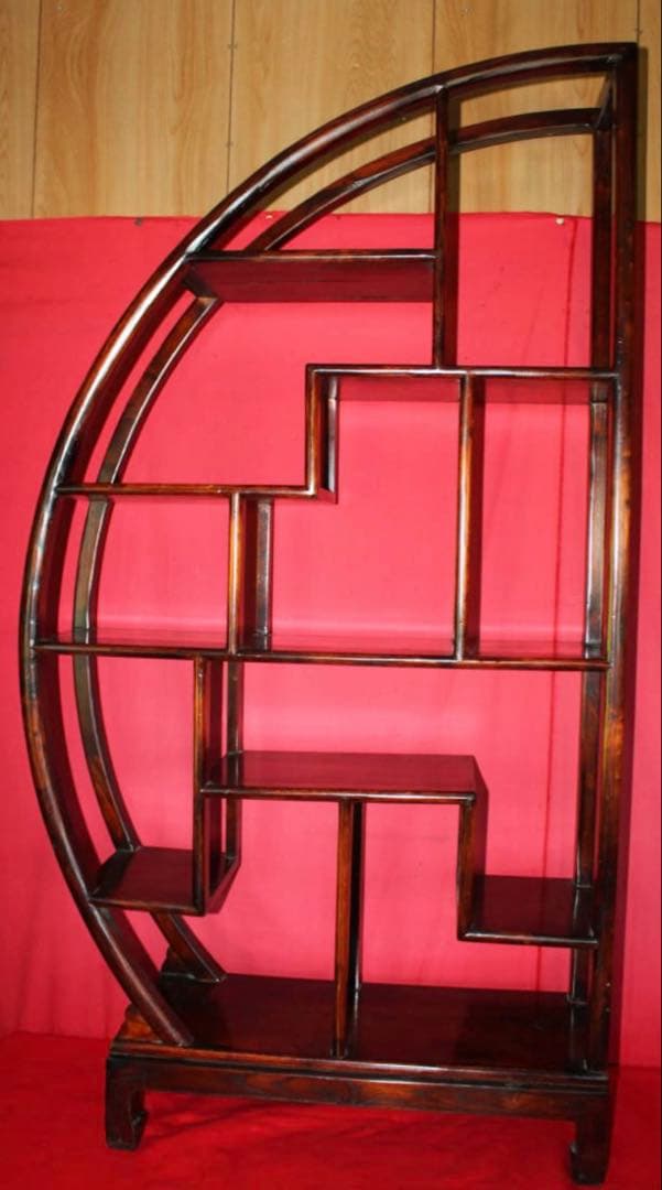 李朝家具 違い棚半月型、高139.5cm紫檀唐木、風情豊な飾棚、アンティーク家具