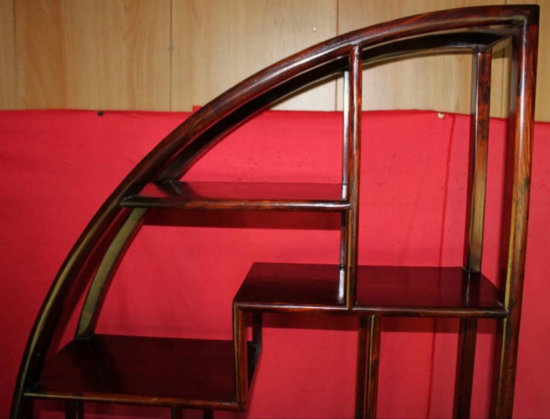 李朝家具 違い棚半月型、高139.5cm紫檀唐木、風情豊な飾棚、アンティーク家具