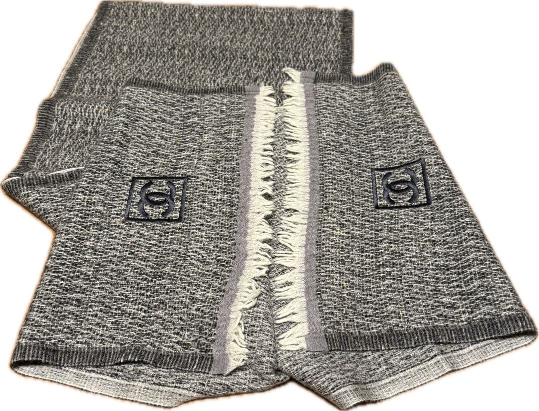 CHANEL グレー マフラー CCロゴ