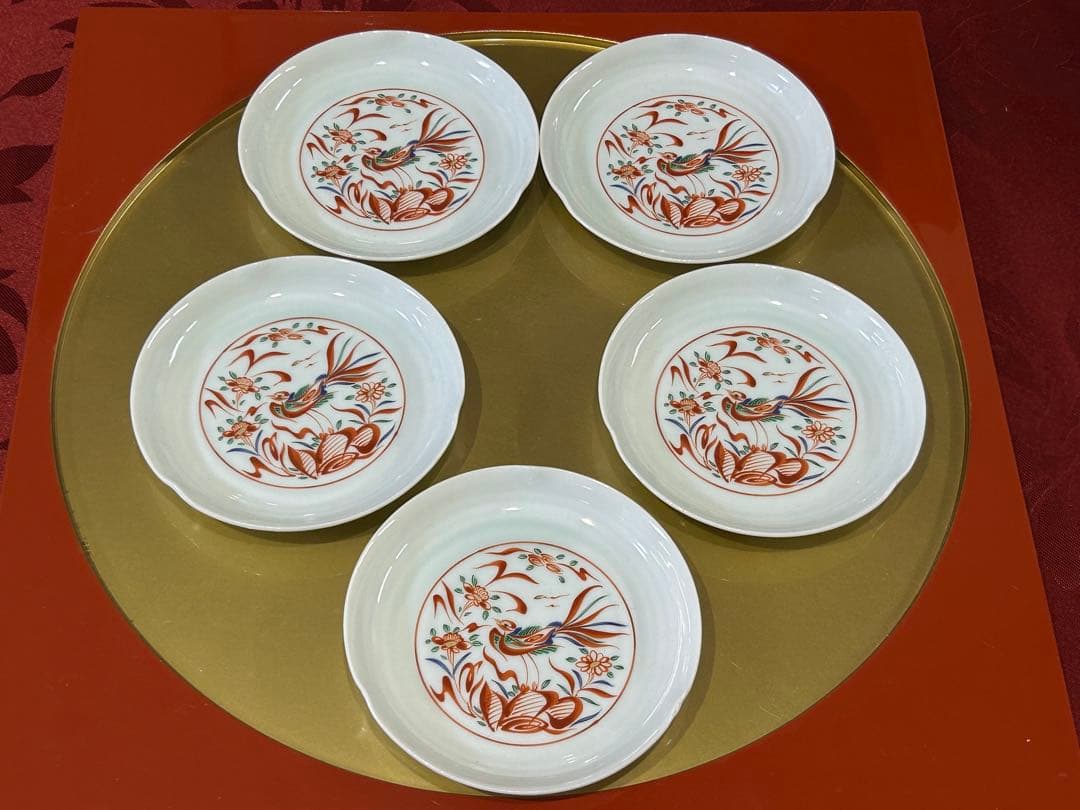 5名様　赤絵お正月御膳セット　庫山窯　蓋付きどんぶり　刺身皿など　未使用