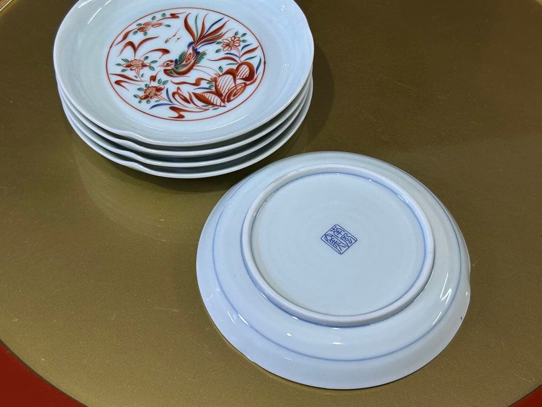 5名様　赤絵お正月御膳セット　庫山窯　蓋付きどんぶり　刺身皿など　未使用