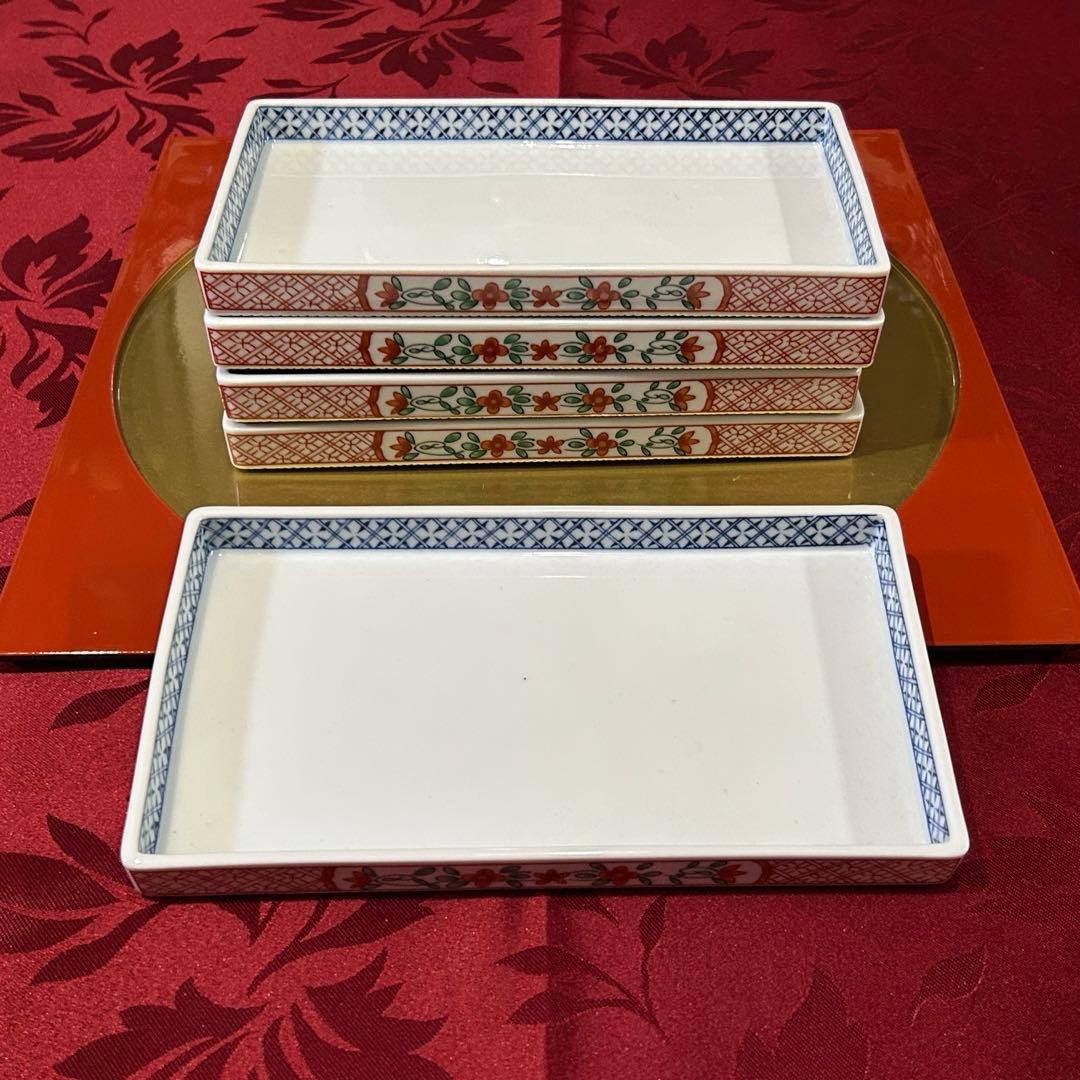 5名様　赤絵お正月御膳セット　庫山窯　蓋付きどんぶり　刺身皿など　未使用