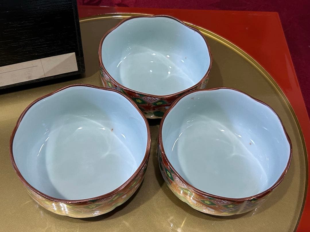 5名様　赤絵お正月御膳セット　庫山窯　蓋付きどんぶり　刺身皿など　未使用