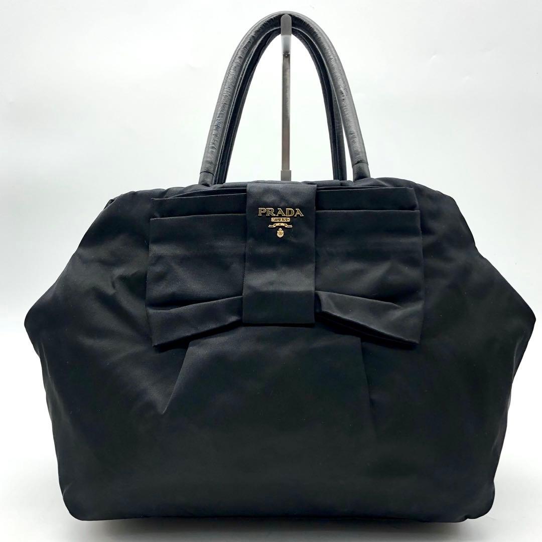 ✨美品✨プラダ トートバッグ メタルロゴ ゴールド金具 リボン テスートナイロン